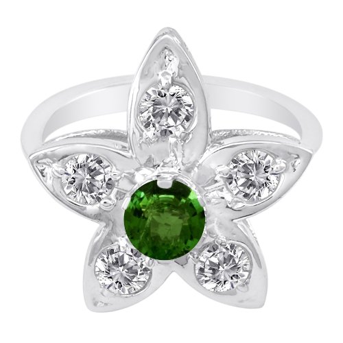 Platinum Emerald & Diamond Flower Design Ring (1 ctw) รูปที่ 1