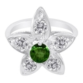 Platinum Emerald & Diamond Flower Design Ring (1 ctw)