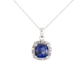 10k White Gold Created Sapphire and Diamond Cushion Cut Pendant, 18