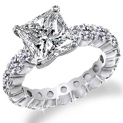 2.90 Ct Princess Cut Diamond Eternity Engagement Ring 14k Gold รูปที่ 1