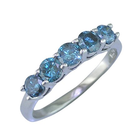 1 Ct Five-Stone Blue Diamond Engagement Ring In 14K White Gold รูปที่ 1