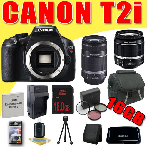 Review Canon EOS Rebel T2i 18 Megapixel CMOS APS-C Digital SLR Camera w/ Canon EF-S 18-55mm f/3.5-5.6 IS Lens + Canon EF-S 55-250mm f/4.0-5.6 IS Telephoto Zoom Lens LPE8 Battery/Charger Filter Kit DavisMAX 16GB Bundle รูปที่ 1