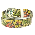 New Mens Flaming Skull Tattoo Style Tan Leather Belt 