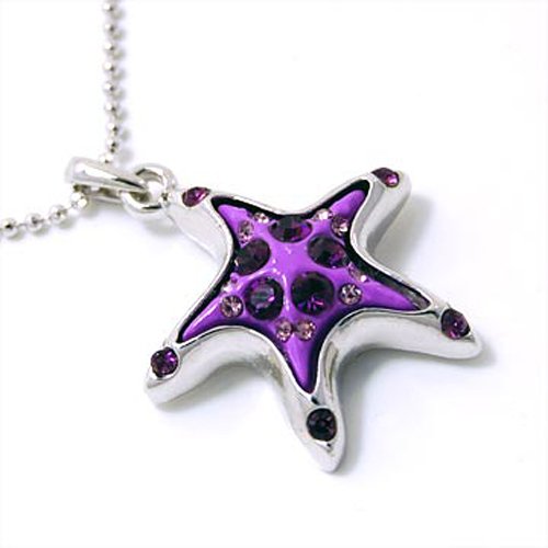 Silvertone Purple Crystal Starfish Pendant Necklace Fashion Jewelry รูปที่ 1
