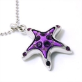 Silvertone Purple Crystal Starfish Pendant Necklace Fashion Jewelry