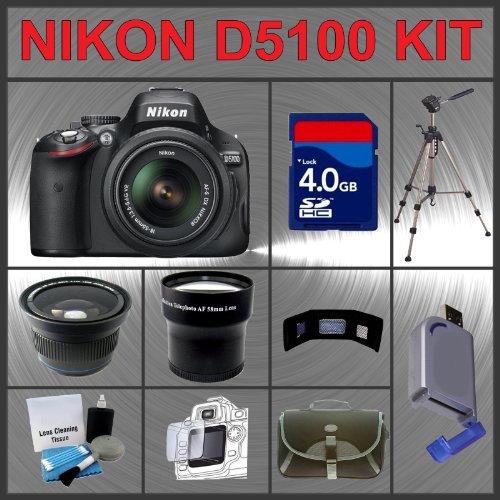 Review Nikon D5100 SLR Digital Camera with 18-55mm II AF-S DX Lens + Huge Accessories Package Including Wide Angle Macro Lens + Telephoto Lens + 4gb SDHC Memory Card + Hi-Speed SD Card Reader + 53'' Tripod + LCD / Lens Cleaner Kit + Memory Card Wallet + Carrying Case + LCD Screen Protectors + Kit รูปที่ 1