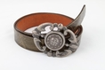 Tobacco Road Rocker Bronze Leather Belt ornate metal buckle (leather belt )