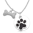 Sterling Silver Black and White Diamond Dog Paw and Bone Pendant (1/2 cttw, I-J Color, I3 Clarity), 18