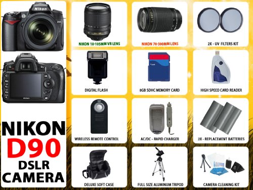 Review Nikon D90 SLR Digital Camera with Nikon 18-105mm Vr Lens + Nikon 70-300mm Lens + Huge Accessories Package Including 2x Extended Life Batteries + 2x Uv Filters + 8gb Sdhc Memory Card & Much More!! รูปที่ 1