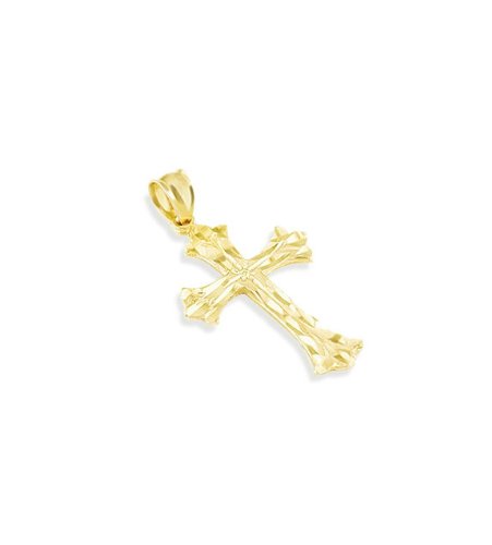 Polished 14k Yellow Gold Diamond Cut Holy Cross Pendant รูปที่ 1
