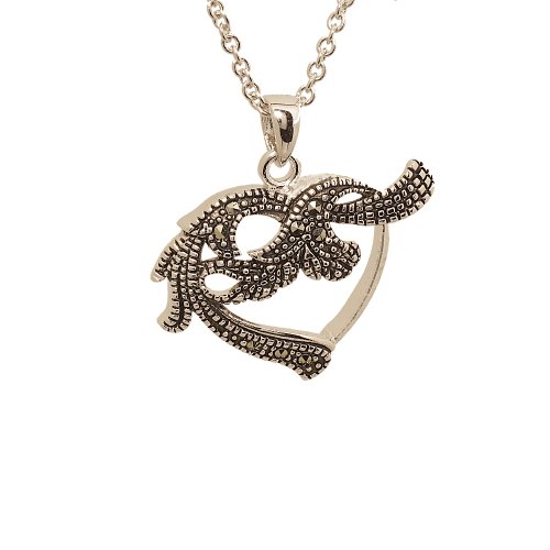 Open Heart Pendant with Swirls and Genuine Marcasite รูปที่ 1