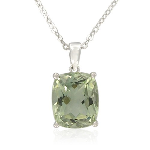 Sterling Silver Cushion-Cut Green Amethyst Pendant, 18.5