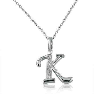 Diamond Initial K Charm Pendant in Sterling Silver on an 18in. Chain รูปที่ 1