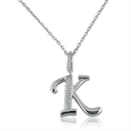 Diamond Initial K Charm Pendant in Sterling Silver on an 18in. Chain