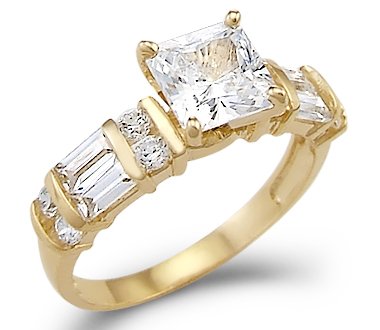 Solid 14k Yellow Gold Princess CZ Cubic Zirconia Engagement Ring Band New 1.75 ct รูปที่ 1