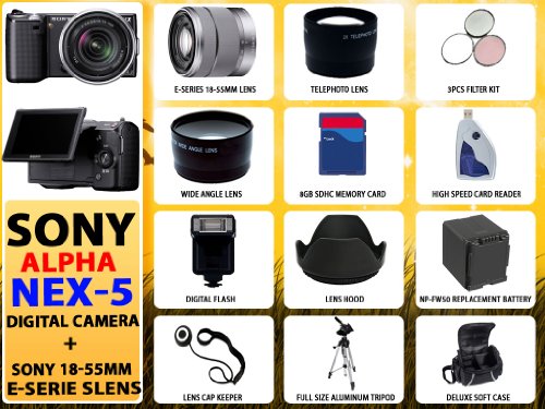 Review Sony Alpha Nex-5 Interchangeable Lens Digital Camera (Black) with Sony E-series 18-55mm F/3.5-5.6 OSS Lens W/shade + 8gb Huge Accessories Package รูปที่ 1