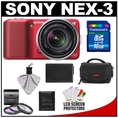 Review Sony Alpha NEX-3 Digital Camera Body & E 18-55mm OSS Compact Interchangeable Lens (Red) with 16GB Card + Battery + Case + Accessory Kit