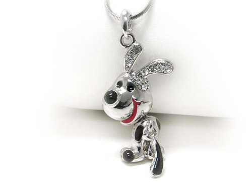 Sweet Puppy With Clear Crystals and White Gold Plating Pendant Fashion Necklace รูปที่ 1