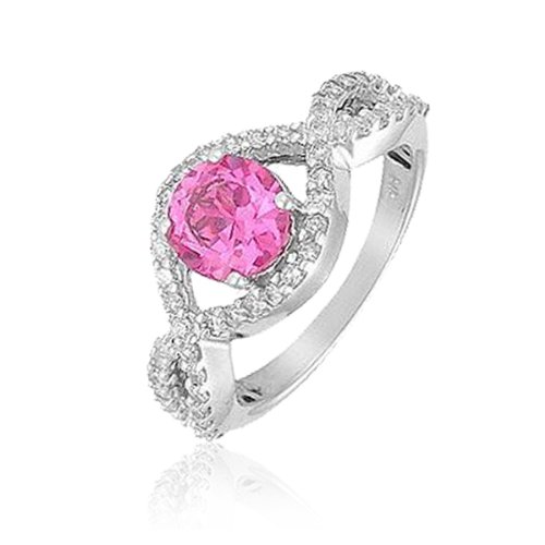 2.40cttw Natural White Diamond (SI Clarity, GH Color) & Pink Sapphire Ring in 14K White Gold. รูปที่ 1