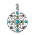 Sterling Silver, Turquoise, Peridot and Garnet Bright America Pendant
