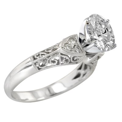 0.14 ct DIAMOND ANTIQUE style ENGAGEMENT RING SETTING in WHITE GOLD รูปที่ 1