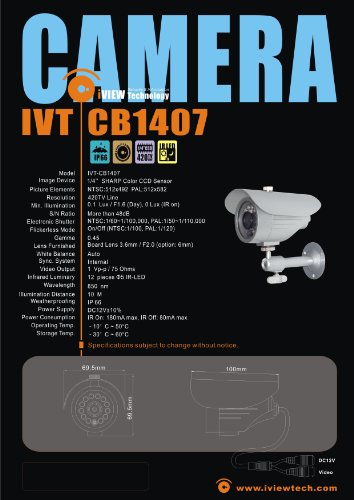 iVIEW Night-Vision CCD Camera with 12 x IR LED 3.6mm Metal Silver (Outdoor/Indoor) ( CCTV ) รูปที่ 4