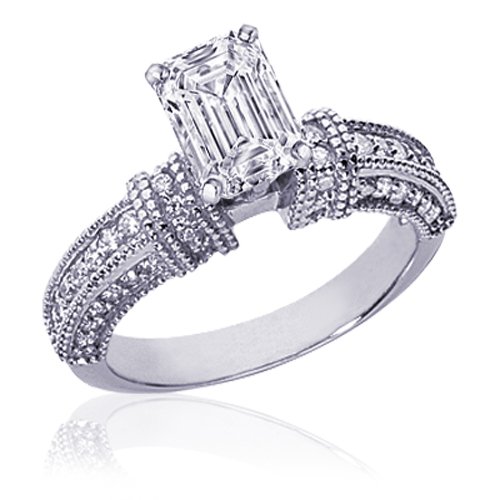 1 Ct Emerald Cut Diamond Engagement Ring 14k Vintage SI รูปที่ 1