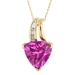 รูปย่อ 10k Yellow Gold Created Pink Sapphire and Diamond Accent Pendant, 18" รูปที่1