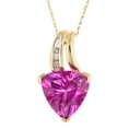 10k Yellow Gold Created Pink Sapphire and Diamond Accent Pendant, 18