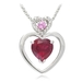 รูปย่อ Sterling Silver Lab Pink Sapphire, Lab Ruby and Diamond Pendant, 18" รูปที่1
