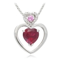 Sterling Silver Lab Pink Sapphire, Lab Ruby and Diamond Pendant, 18