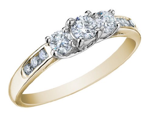 Three Stone Diamond Engagement Ring and Diamond Anniversary Ring 1/2 Carat (ctw) in 10K Yellow Gold (Certified) รูปที่ 1