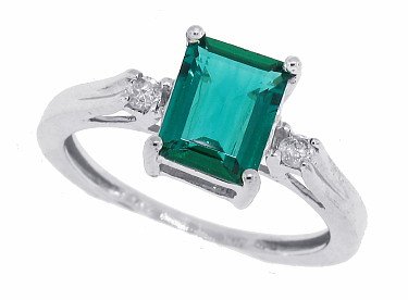 1.56ct Emerald Cut LabCreated Emerald Ring with Diamonds in 14Kt White Gold รูปที่ 1