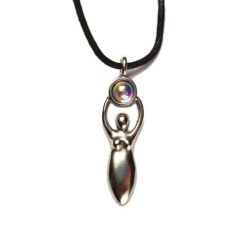 Wiccan Goddess with Moonstone Pewter Pendant with Corded Necklace รูปที่ 1