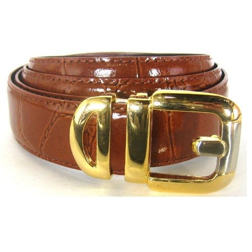 Men's Extra Long Classic Brown Crocodile Embossed Leather Belt  รูปที่ 1