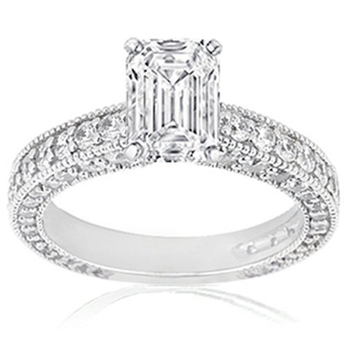 1.85 Ct Emerald Cut Diamond Engagement Ring In Prong VS รูปที่ 1