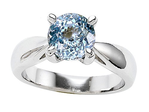 1.35 cttw 925 Sterling Silver 14K White Gold Plated Lab Created Round Aquamarine Engagement Ring - Gold Plated Silver รูปที่ 1