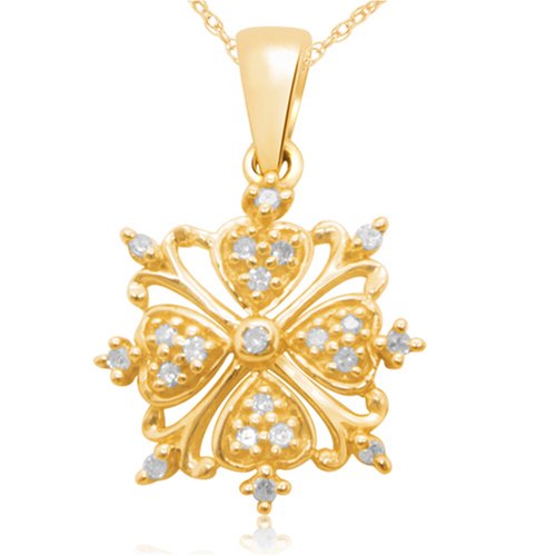 10k Yellow or Rose Gold Diamond Floral-Design Pendant (1/20 cttw, I-J Color, I3 Clarity) รูปที่ 1