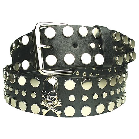 New Skull Studded Black Leather Belt S 30 32  รูปที่ 1