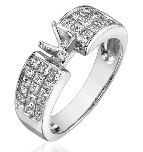 2.50 ct Princess Diamond Semi-Mount Ring 14K White Gold รูปที่ 1