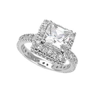 Sterling Silver Solitaire Engagement Ring With Princess Cut Cubic Zirconia in Four Prong Setting รูปที่ 1