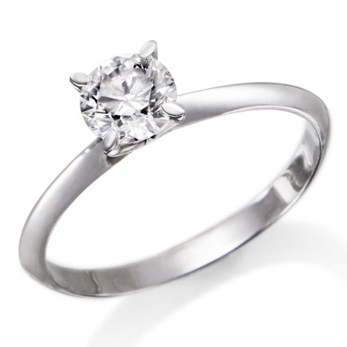 Solitaire Diamond Ring 1/2 ct, F Color, SI3 Clarity, Certified, Round Cut, in 18K Gold / White รูปที่ 1