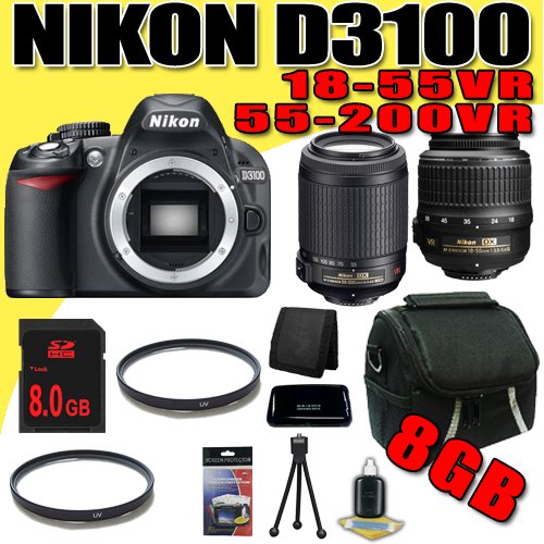 Review Nikon D3100 14.2Megapixel Digital SLR Camera w/ Nikon 55-200mm f/4-5.6G ED IF AF-S DX VR + 18-55mm f/3.5-5.6G AF DX VR Nikkor Lenses 8GB DavisMAX Starter Bundle II รูปที่ 1