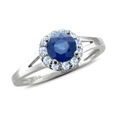14k White Gold Bridal Natural Sapphire and Diamond Engagement Ring (G, SI2, 0.85 cttw)-Certificate of Authenticity