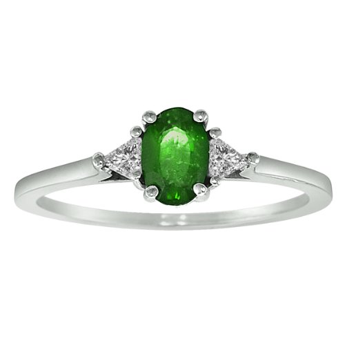 Platinum 3 Stone Triagle Trillion Diamond & Oval Emerald Ring (1 cttw, H-I, SI) รูปที่ 1