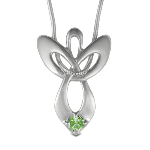 Sterling Silver Guardian Angel Pendant with August Birthstone on Snake Chain รูปที่ 1