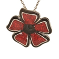Red Glitter Epoxy Flower Pin Pendant in Silvertone