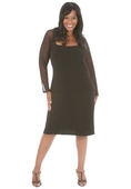 Roamans Plus Size Black Jersey Halter Sheath Dress with Illusion Sleeves ( Night out Dress )