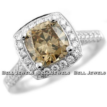 Elegant 2.83ct Cushion Cut Cognac & Diamond Engagement Ring 18k White Gold รูปที่ 1
