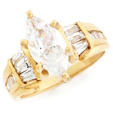 10k Gold 2.9ct Marquise CZ Baguette Engagement Ring รูปที่ 1